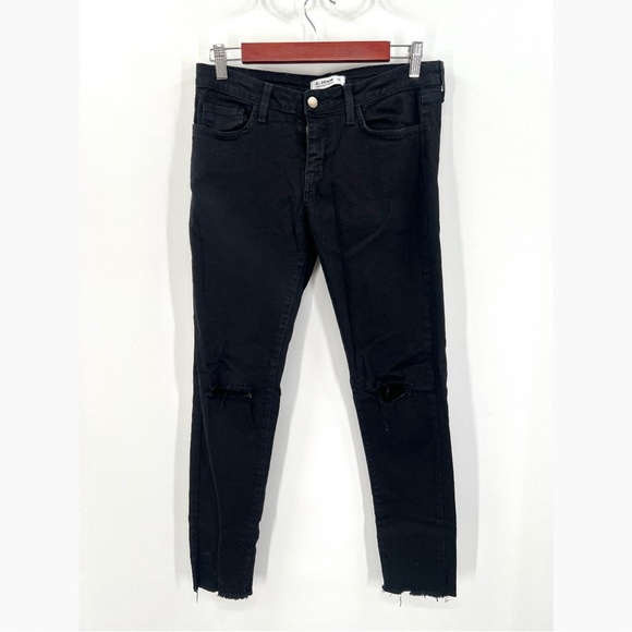 O2 DENIM Woman's Black High Rise Distressed Hem Skinny Jeans Size 28 - Picture 1 of 11
